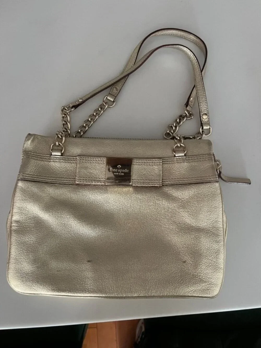 Kate Spade New York Metallic Gold Leather Bow Satchel Shoulder Bag